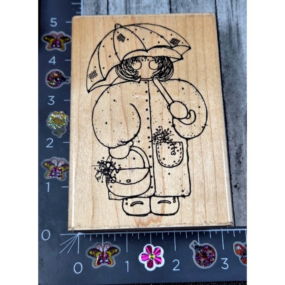 Dots Miss May Monica S159 Country Folk Stitch Rubber Stamp Wood #T52